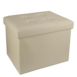 ALASDO Ottoman Storage Ottoman Footrest Folding Ottoman with Srorage Small Ottoman Foot Rest for Living Room Study Bedroom Leather Beige L17W13H13inches