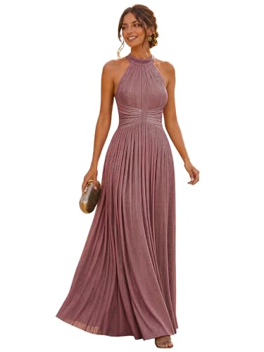 Image of Ever-Pretty Women's Elegant Halter Formal Dresses Evening Gowns Pleated Glitter Floor Length Wedding Guest Dress 41961