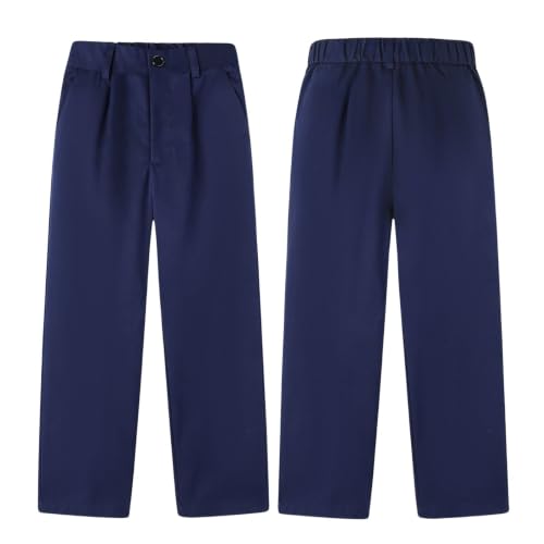 Image of HILEELANG Boys Chino Pants School Dress Pants Straight Leg with Pockets | Cotton Blend Fabric, Elastic Back Waist, Classic Chino Style, Side Pockets, Perfect for School Uniforms and Everyday Wear