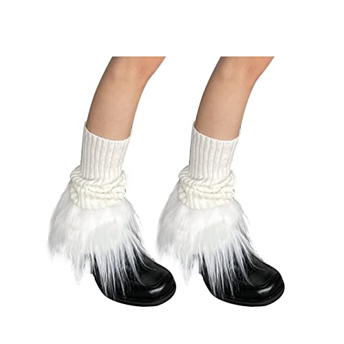 Image of Suxgumoe Women's Leg Warmers, Y2K Knit Knee High Socks, Faux Fur Fuzzy Long Winter Boot Cuffs Cover