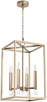 Hunter - Sunjai 4-Light Alturas Gold, Medium Size Pendant Light, Dimmable, Formal Style, Rectangle Shaped, for Bedrooms, Kitchens, Dining, Living Rooms - 19988