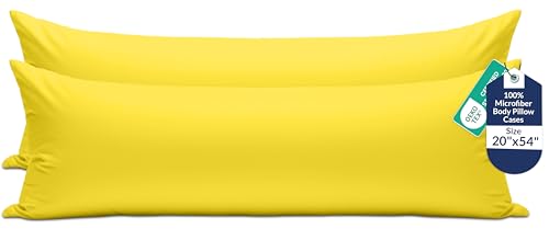 Image of ROYALE LINENS Body Pillow Cover - Double Brushed 1800 Microfiber - 20 inchx54 inch with Hidden Zipper Closure - Wrinkle & Fade Resistant - Super Soft Body Pillowcase 2 Pack (Yellow, Pack of 2)