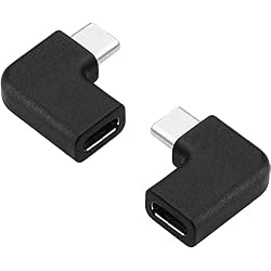 GodSpin USB-C 90 Degree Angle Adapter [2 Pack] - Male to Female, Right & Left Angled, USB 3.1 Type-C Extension for Laptop & Tablet (Black)