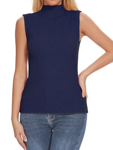 Image of Biffexu Womens Textured Tank Top Mock Neck Sleeveless Slim Fit Vest Top