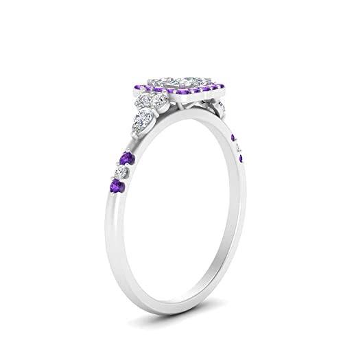 Image of Choose Your Color 925 Sterling Silver Princess Shape Petite Engagement Rings Halo Edwardian Engagement Ring Everyday Wedding Jewelry Handmade Gifts for Wife : US Size 4 to 12