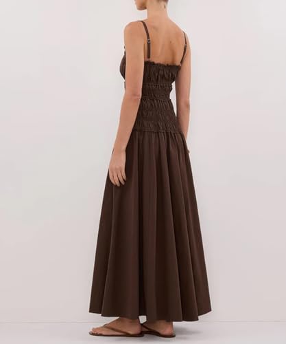 Women Spaghetti Strap Maxi Dress Sleeveless Scoop Neck Smocked Ruffle Tiered Elastic Long Summer Casual Sundress3