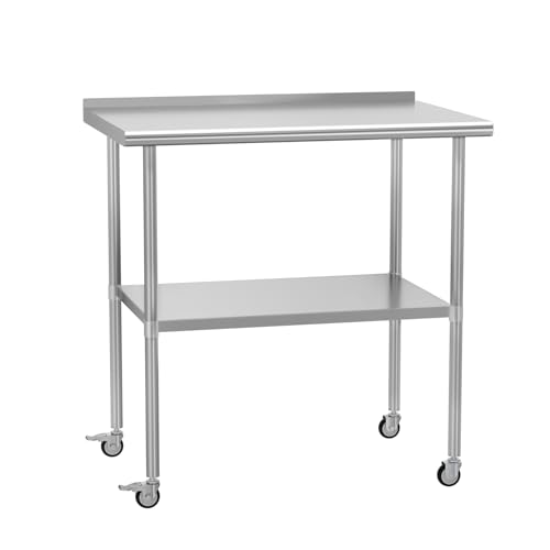 Stainless Steel Prep Table with Shelf Backsplash Wheels