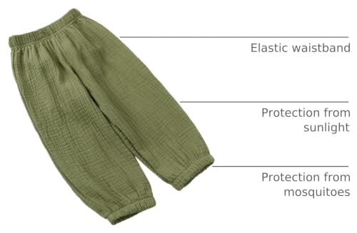 Image of Kids Tales 3 Pack Boys Girls Cotton Linen Pants Child Basic Plain Solid Trousers Big Kids Elastic Waist Long Pants Bloomers