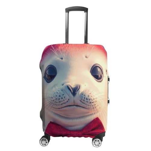 Cute White Seal with Bow Tie Travel Luggage Cover for Suitcase 19-32 Inches Elastic Washable Baggage Protector