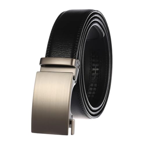 Men's 3.5Cm Solid Color Belt Alloy Automatic Buckle Trouser Belt 130Cm Brown Belt