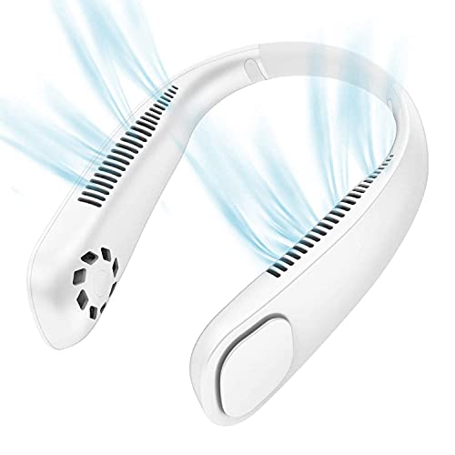 Image of TMY Portable Hanging Bladeless Neck Fan (White) | Rechargeable Battery Operated Personal Fan | 3 Speed Wearable Cooling Fan | Hands-Free USB Neck Fan for Travel, Office, Outdoor & Gym (TMY19)