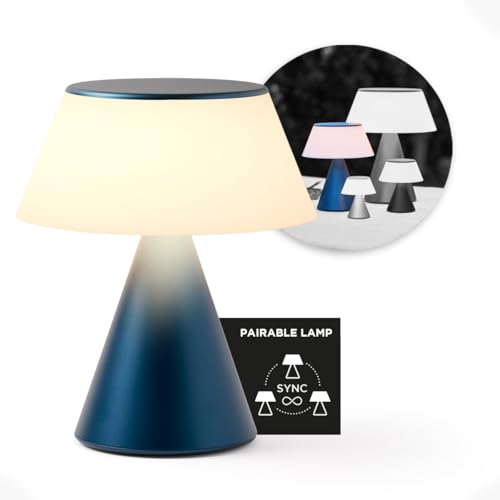 Lexon LUMA L LED Bedside Lamp, Large Wireless Touch Table Lamp with Dimmer and Sync Multi Lamps, 9 Light Colors Rechargeable