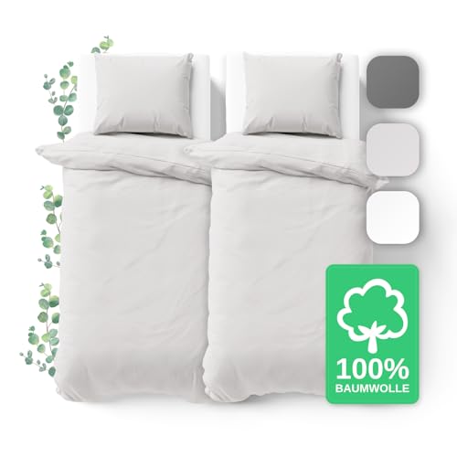 JACOBSON Bettwäsche 135x200 Set - 100% Baumwolle - 2 Bettbezüge 135x200 cm + 2 Kissenbezüge 80x80 cm, Perkal Bettwäsche 4-teilig mit...