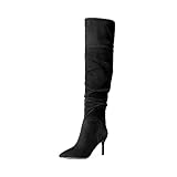 DREAM PAIRS Women's Sdob2301w High Heels Over The Knee Boots Thigh High Pointed Toe Stiletto Long Fall Sexy Boots, Black Suede, Size 8.5