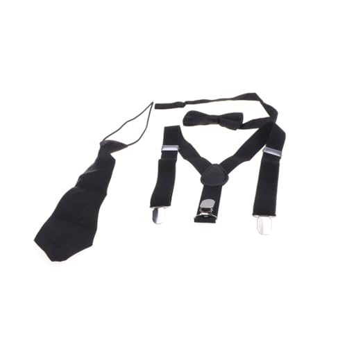 FRCOLOR 3Pcs Suspenders and Necktie Set Solid Color Elastic Bow Tie and Clip Braces for Boys and Comfortable Back Design for Formal Occasions and Everyday Wear