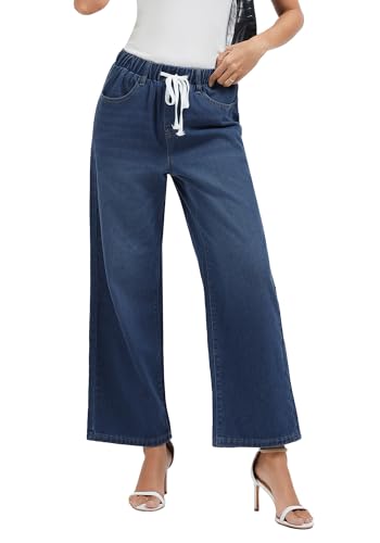 Jeans for Women Wide Leg High Waisted Baggy Jeans Stretchy Straight Leg Drawstring Loose Denim Pants4