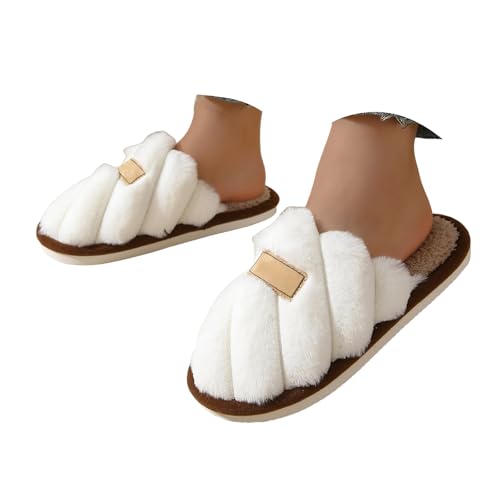 Womens Slippers Non-Slip Warm Fuzzy House Slippers for Women Cozy Memory Foam Indoor Open-toe Comfy Shoes for Women