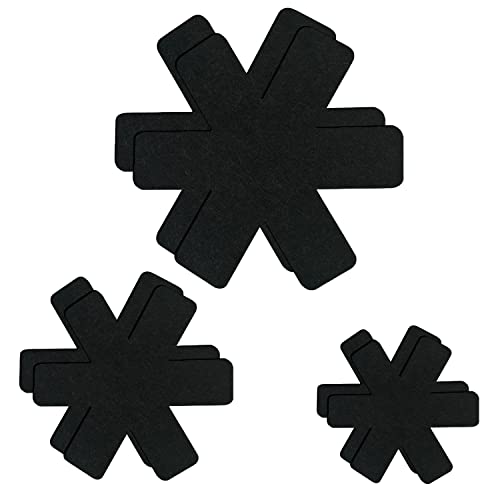 Lot de 6 tapis de casserole en feutre - 3 tailles - Tapis d'isolation thermique - Protection anti-empilage antidérapant - Accessoires de cuisine réutilisables (noir)