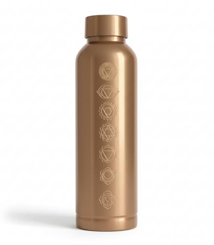 Image of Pure Copper Water Bottle 1 Litre, 7 Chakra, Leak Proof, Boosts Immunity, Ideal For Office, Gym, Yoga, Gifting, 1L