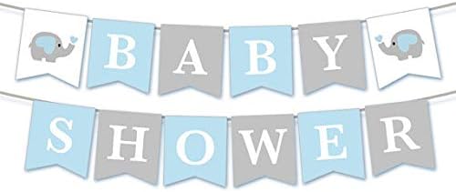 Losuya Baby Shower Letter Bunting Banner Elephant Pattern Garland Hanging Decoration Supplies (Blue)