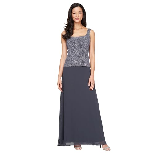 Alex Evenings Women's Jacquard Long Dress Mandarin-Neck Jacket (Petite Regular), Smoke, 18P by Alex Evenings - Image 2
