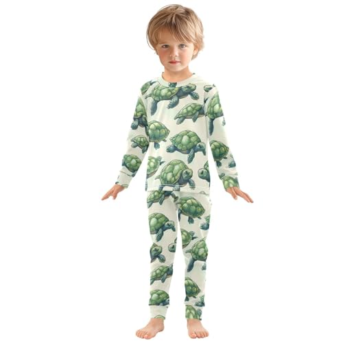 Pajama Sets Long Sleeve Sea Green Turtle Pattern Soft Comfy Sleepwear 2 Piece PJS 3-8T2