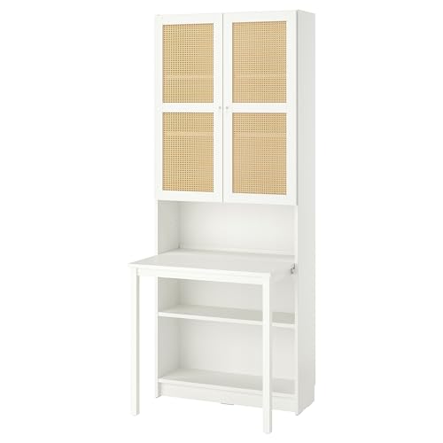ProTuning BILLY/HÖGADAL Librería con escritorio, blanco/bambú tejido, 80 x 202 cm