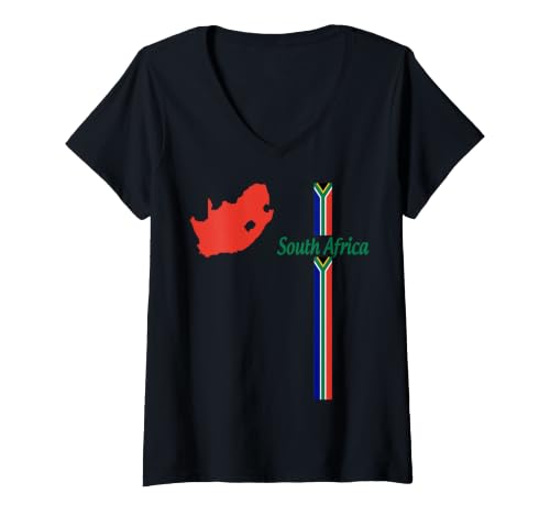 Women's South African Flag, Map & Travel Pride Graphic Tee V-Neck T-Shirt