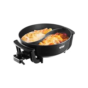 VEVOR Electric Hot Pot, 1360W 5 L Double-flavor Shabu Shabu Pot, Non-Stick Electric Cooker with Divider, Clear Glass Lid, Temperature control, Chinese Hotpot for 6-10 People Family Dinning & Party