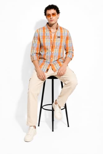 Image of Youth First Men's Cotton Blend Casual Shirt | Regular Fit Solid Full Sleeve Button Down Collared Shirts | Comfortable Formal Office Business Casual for Men