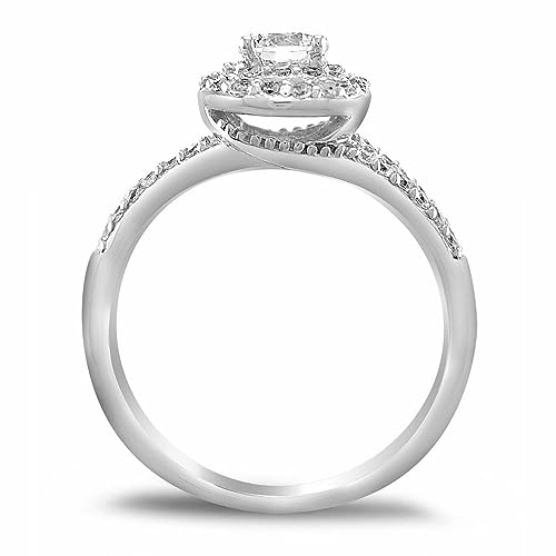 Ranjeeta Round Cut White Diamond 925 Sterling Silver 14K White Gold Over Diamond Halo Engagement Ring for Women4