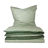Schiesser Bettwäscheset Doubleface | Renforcé | 2-teilig | Zweifarbig | 100 % Baumwolle | Oeko-Tex® Made in Green Zertifiziert | YKK Reißverschluss | 135x200cm + 80x80cm | Grün