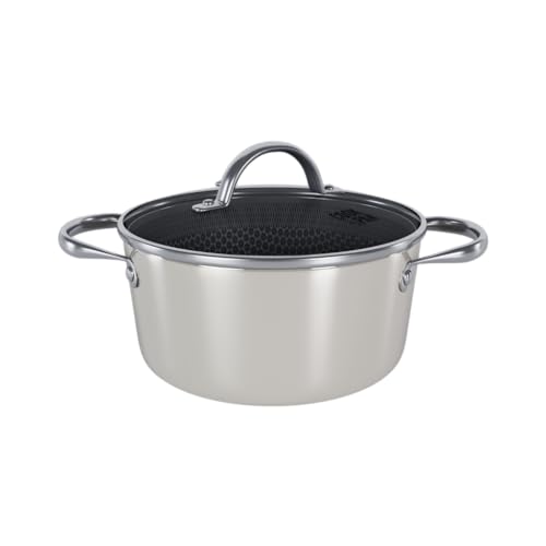 Cook & Pan - Go Ivory Honey Kochtopf mit Deckel 24 cm - Edelstahl-Induktionsgeeignet-PFAS frei Honinggraat 3-Ply -Antihaft- wärmeisolierter Griff- Edelstahl - Creme