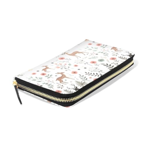 Long Wallets Leather Bifold Wallet for Women Deers Floral Branches with Zipper Credit Card Holder Large Capacity3