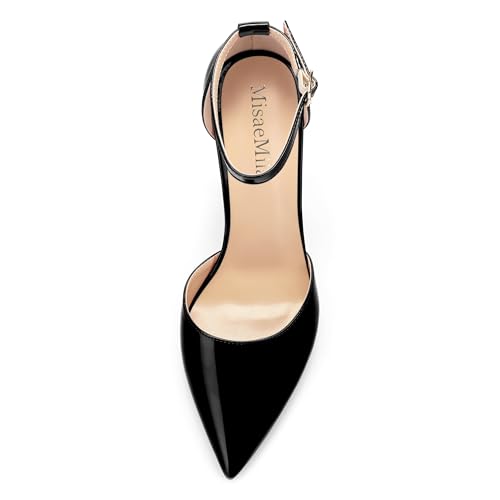 Ankle Strap Heels for Women,Chunky Block Closed Pointed Toe Patent Pumps,Dress Wedding Party Shoes 3 Inch3