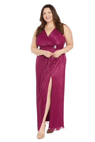 Image of Long Crinkle Pleated Dress W /Rhinestone Detail at Waist & Front Slit