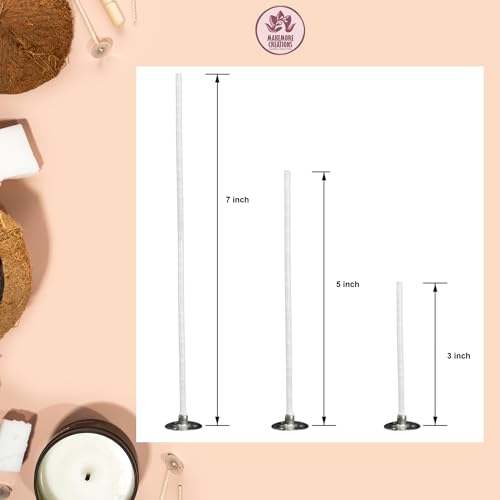 Image of Candle Wicks for Candle Making - 300 Piece 3-5-7 Inches Pre-Waxed Cotton Wicks Combo with Metal Sustainer for Christmas and Diwali Celebration