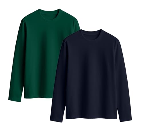 Image of JUNEBERRY Cotton Round Neck Regular Fit Solid Core Full Sleeve T-Shirt Combo for Women & Girls (Pack of 2) (Available Colors: Black, White, Navy, Green,Swanwhite & Cork)