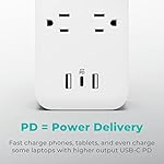 KMC USB-C PD Surge Protector 6-Outlet Power Strip, 30W Power Delivery Port, 2 USB-A Ports, 980J Protection, 4-Foot Extension Cord, White - Image 2