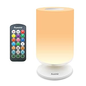 Auxmir Lampada da Comodino Luce Notturna Colorata Lampada LED con 11 Colori Luminosità Regolabile Abat Jour da Comodino 3 Modi di Illuminazione Batteria Ricaricabile Portabile con Telecomando