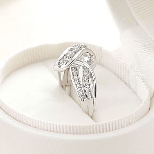 SHELOVES 925 Sterling Silver Wedding Band for Women Twisting Swirl Engagement Wedding Rings Round CZ Sz 5-103