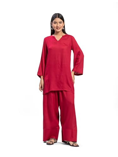 Image of Womens Rayon Solid Straight Kurta Farshi Salwar Set