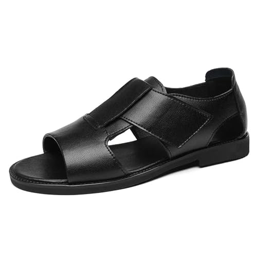 VOODUE Men Sandals Summer Men Shoes Open-Toed Trendy Platform Sandals Leather Casual Slippers Outdoor Beach Shoes (Color : Black, Size : 42 EU)