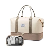 LOVEVOOK Travel Bags for Women, Large Weekend Overnight Hospital Maternity Duffel Gym Waterproof Ladies Holdall Carry On Bag with Shoe Compartment & Toiletry Bag, Khaki