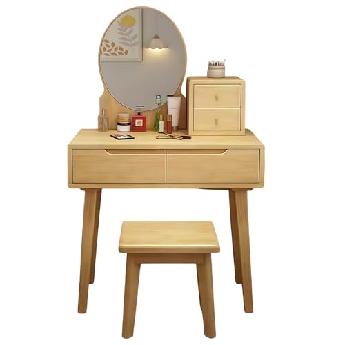 LVYWEX Tocador De Maquillaje, Tocador con Espejo 3 Modos De Iluminación Brillo Ajustable Compartimento Y Estante Gran Capacidad De Almacenamiento(Brass)