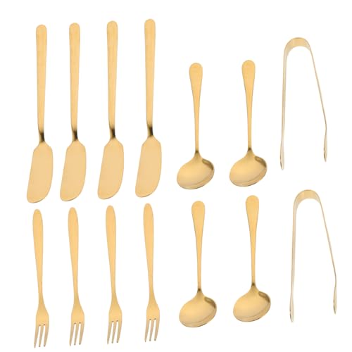 Cabilock Butter Cheese Knife Spoon Set 14pc Dinnerware Silverware Cheese Spreader Honey Spatula Forks Tongs for Restaurant Home