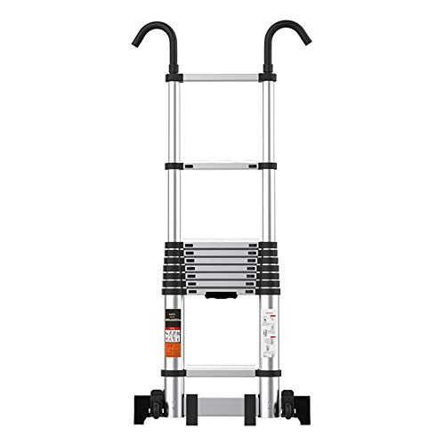 Escalera Extensible de 5/6/7 m de Largo con Ganchos, escaleras telescópicas portátiles de Aluminio con Barra estabilizadora y Ruedas, Escalera retráctil de Alta Resistencia (Aluminio 4,7 m/15,4 pies)