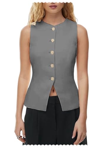 Women's Formal Suit Vest 5-Button Slim Fit Solid Color Sleeveless Female Waistcoat