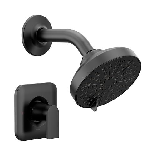 Moen Genta LX Matte Black Pressure Balancing Eco-Performance Modern Shower Trim with Showerhead and Lever Handle, Posi-Temp Valve Required, T2472EPBL
