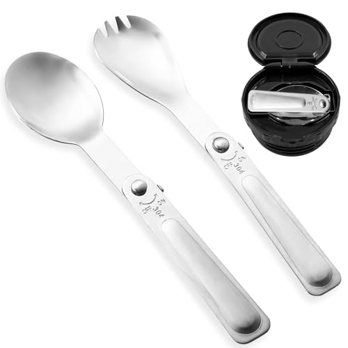 JJUNW 2 Pcs Folding Spoon, Sporks Stainless Steel Foldable Utensils Travel Fork, Portable Replacement Parts Camping Spork for Travel Camping Picnic Outdoor Activities(02)